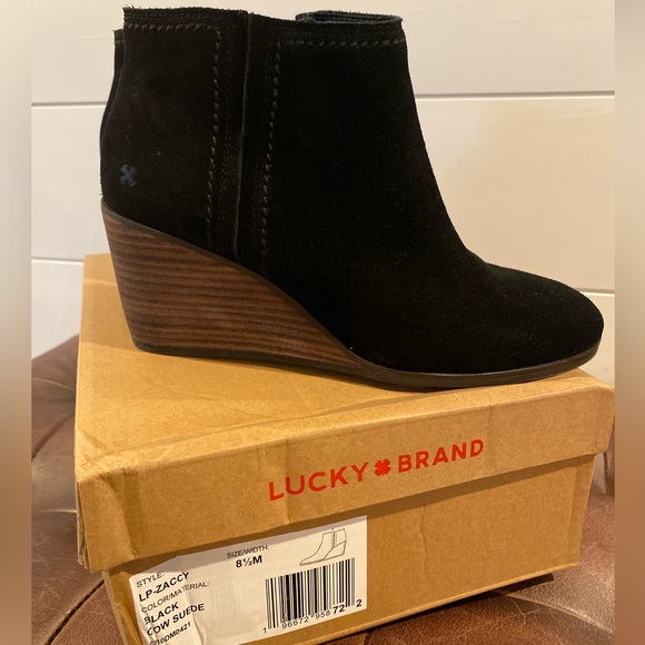 Lucky Brand Lucky Black Wedge Booties LUCKY BRAND Black Suede
